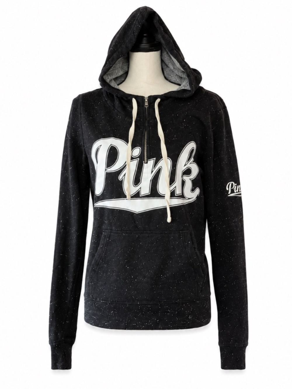 Victoria's Secret PINK Black Half Zip Hoodie Pullover Sweatshirt Women's Medium